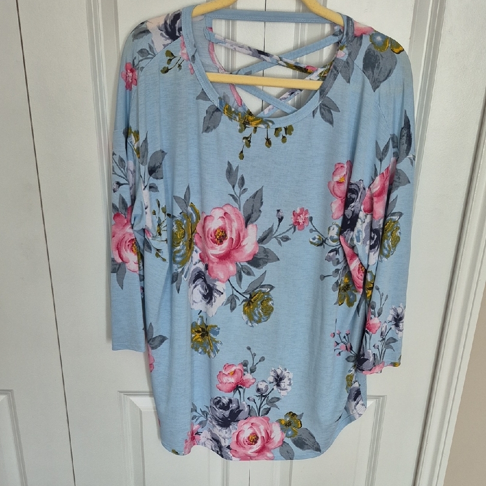 Pink and Blue Graphic Blouse with Relaxed Fit